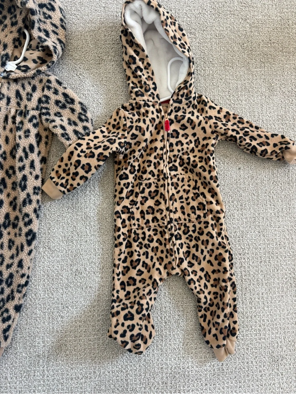 Carter's Leopard Hooded Fleece One-Piece Footies - Tan & Black